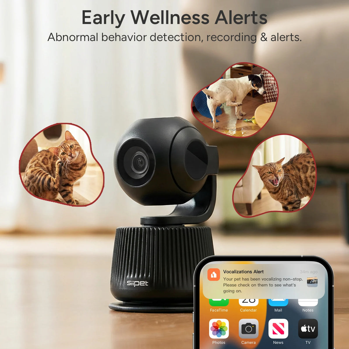 SiiPet PawTrack AI Pet Camera with Auto Tracking & 360° Pan