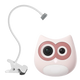 Pink owl-shaped camera with a clip on a white background