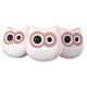 Three owl-shaped cameras on a white background