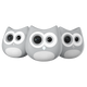 Three owl-shaped devices with camera lenses on a white background